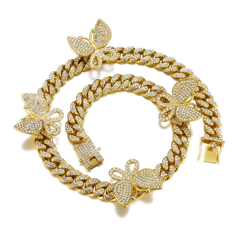 Full Diamond Miami Cuban Bracelet Butterfly Clasp Bangle