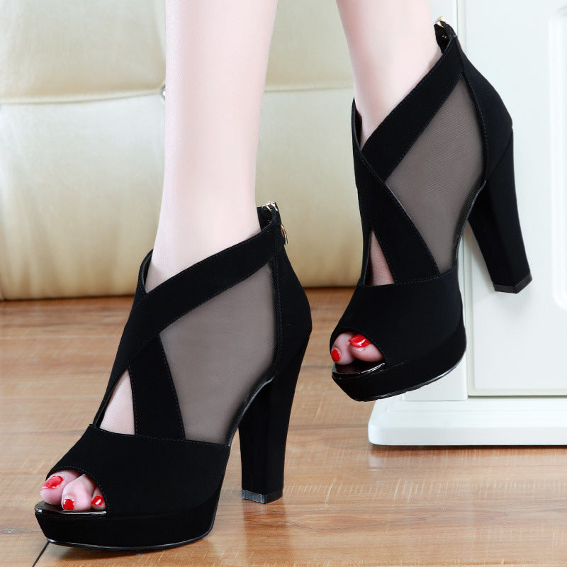 Mesh fish mouth high heels