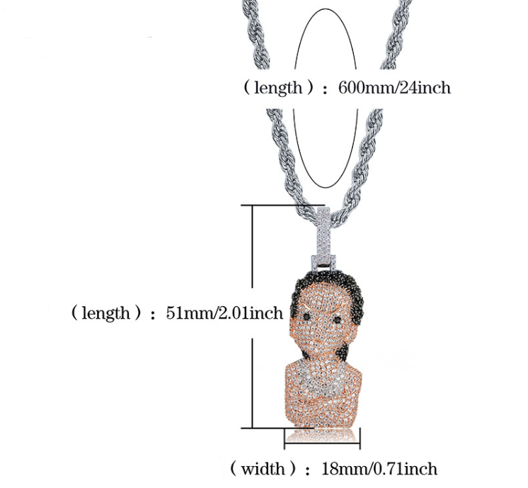 Iced Out The Boondocks Pendant CZ Necklace Chain Mens Women Micro Paved Hip Hop Gold Silver Color Bling Charm Chains Jewelry