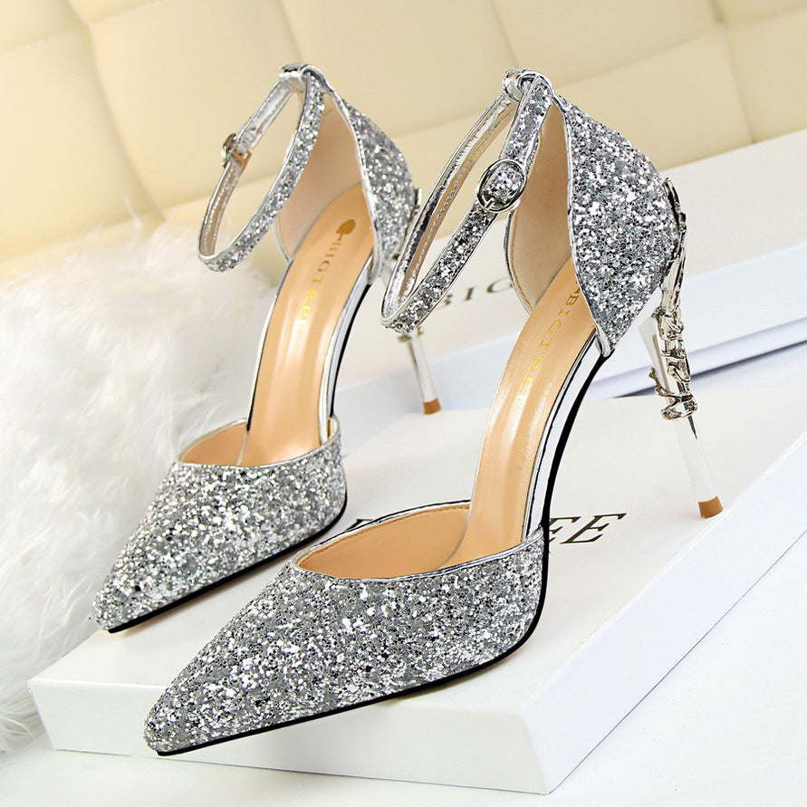 High metallic and sequined heels