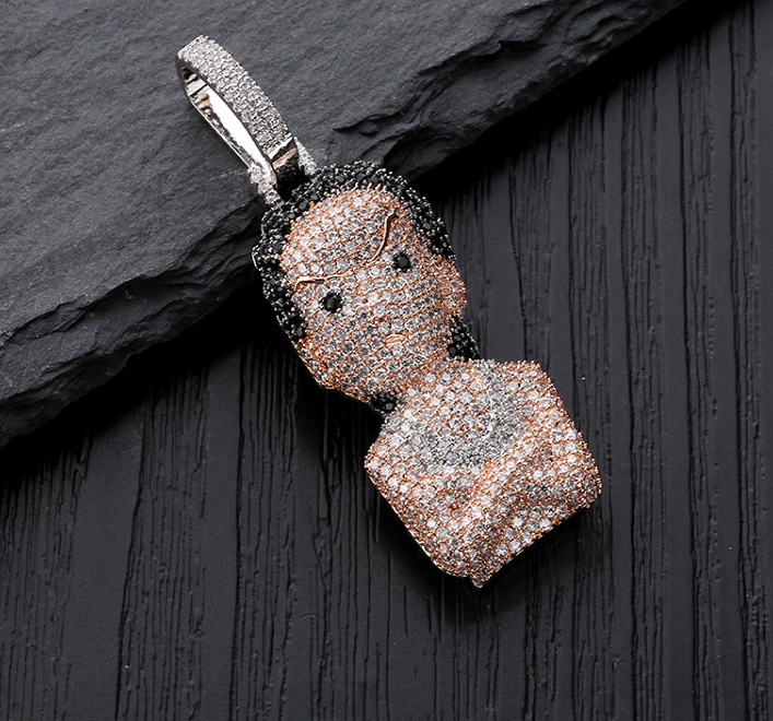 Iced Out The Boondocks Pendant CZ Necklace Chain Mens Women Micro Paved Hip Hop Gold Silver Color Bling Charm Chains Jewelry