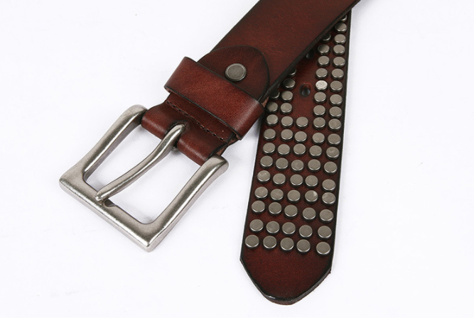 New Five-row Small Rivet White Pin Buckle Leather Belt