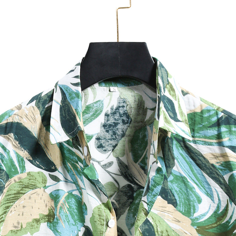 Hawaiian Print Cotton Short-sleeved Shirt