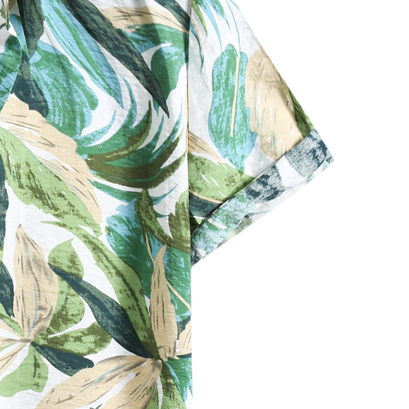 Hawaiian Print Cotton Short-sleeved Shirt