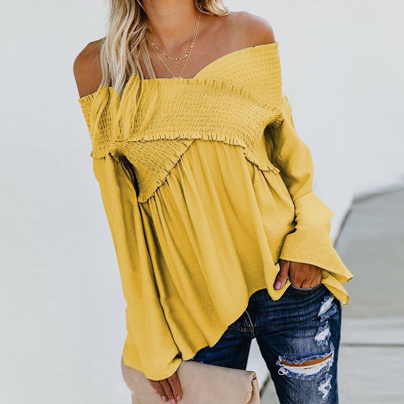 Women Sexy Off Shoulder Shirts Irregular Hem Blouse Shir