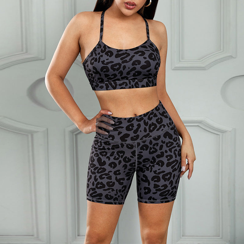 New Style Yoga Suits Sports Fitness Leopard Print Suit Ladies Fitness Suit