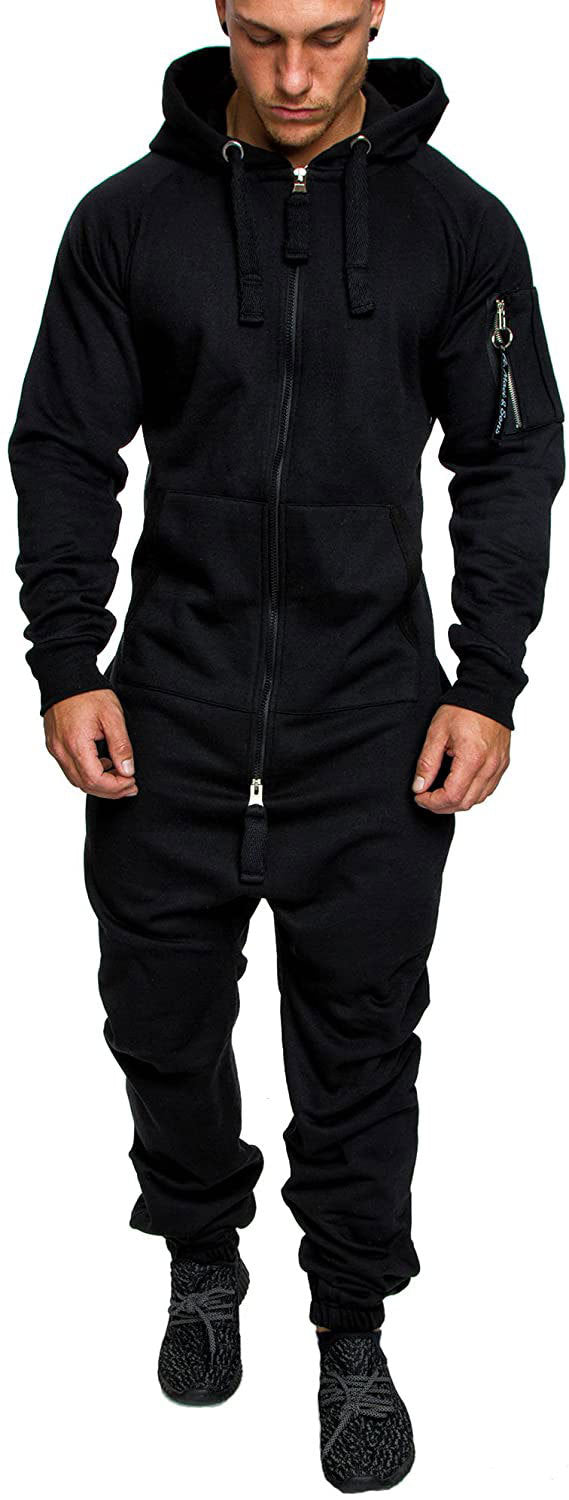 Autumn And Winter New Men's Hooded Fleece Jumpsuit