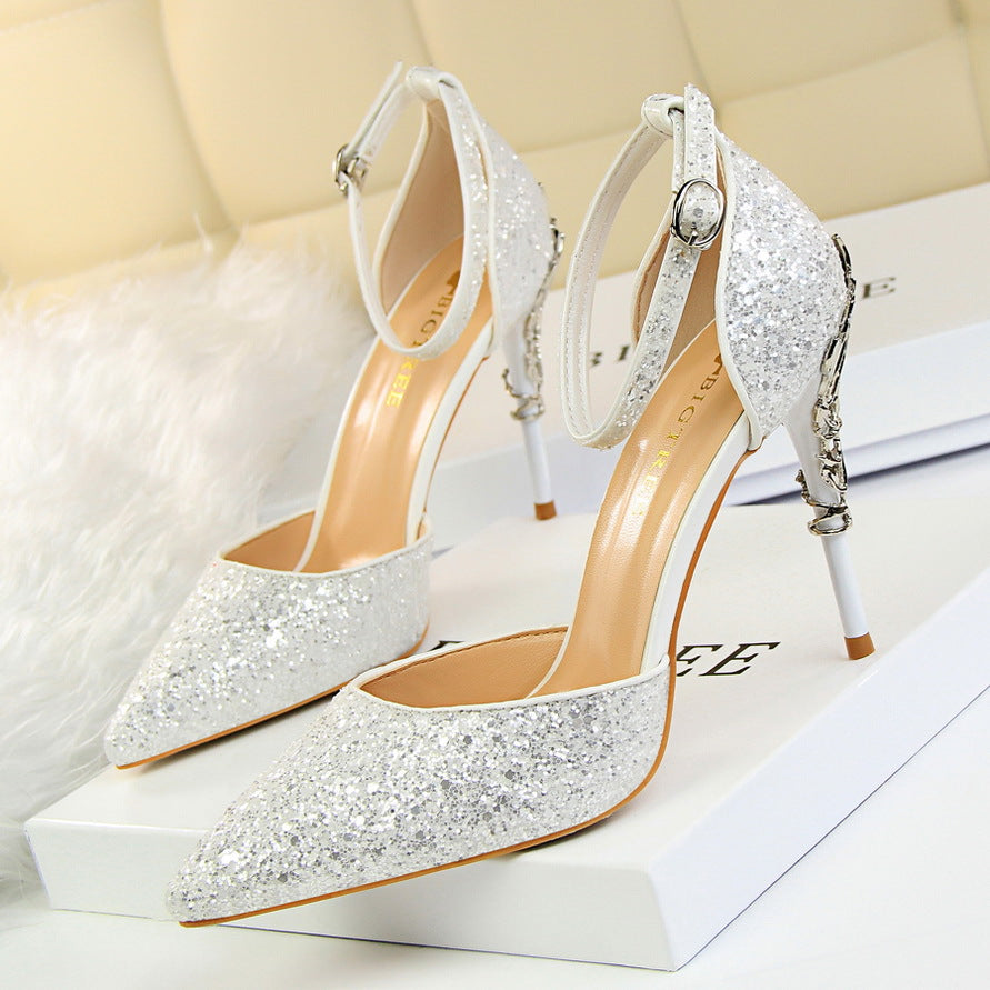 High metallic and sequined heels