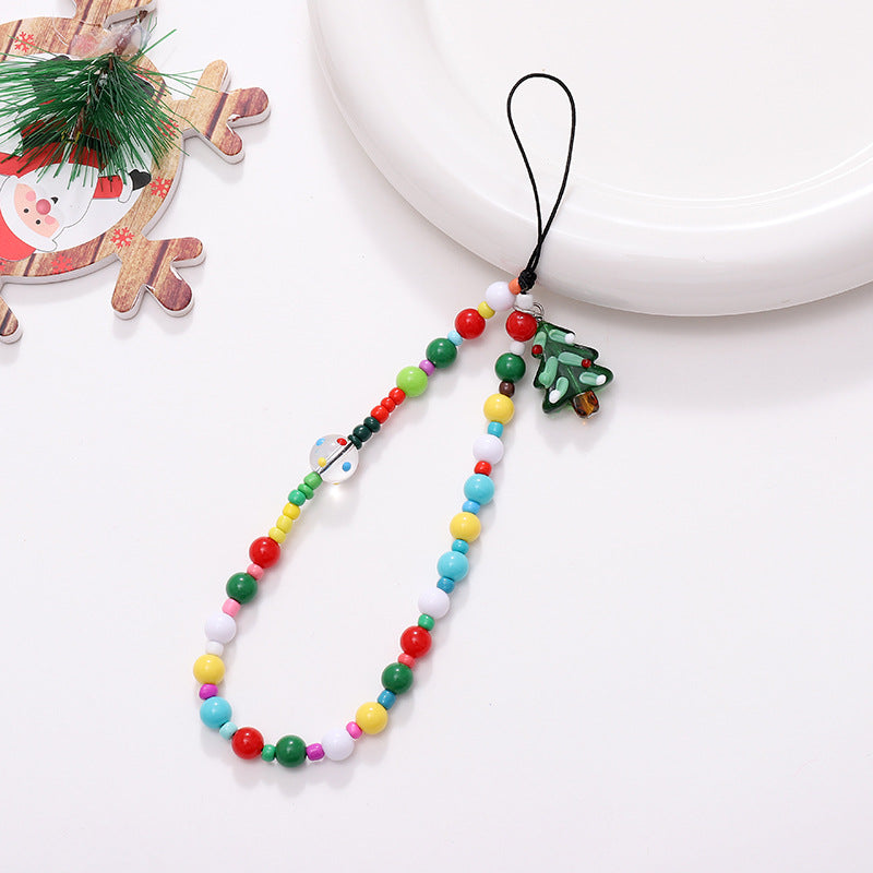 Various Christmas Mobile Phone Chains With Santa Claus Beads