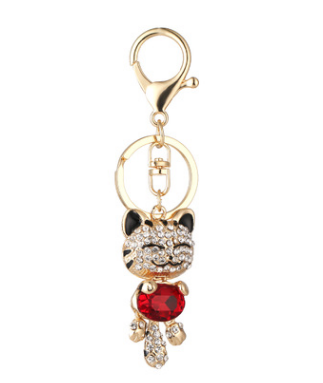 Fashion Enamel Lucky Cat Crystal Keychain Alloy Keyring For Women Party Gift Key chains