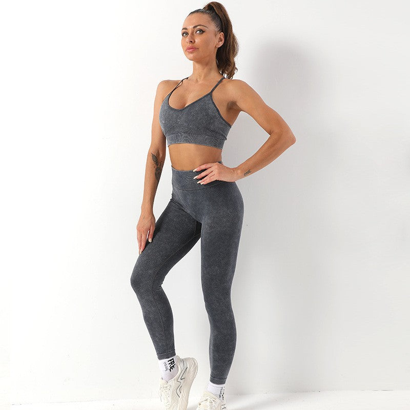 Women's Yoga Suits Long Sleeve Sports Bra Hip Raise Yoga Pants Three-piece Set