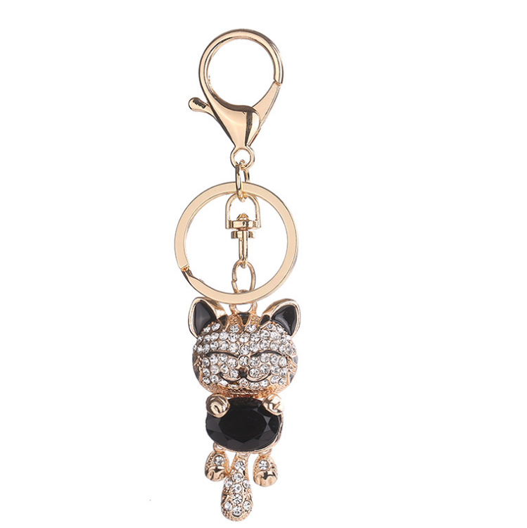 Fashion Enamel Lucky Cat Crystal Keychain Alloy Keyring For Women Party Gift Key chains