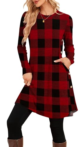 NARRAME Sweater Dresses for Women Winter Long Sleeve Causal Buttons Side Tunic Sweater Dress with Pockets