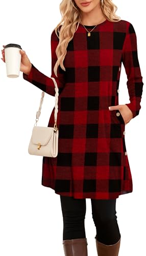 NARRAME Sweater Dresses for Women Winter Long Sleeve Causal Buttons Side Tunic Sweater Dress with Pockets