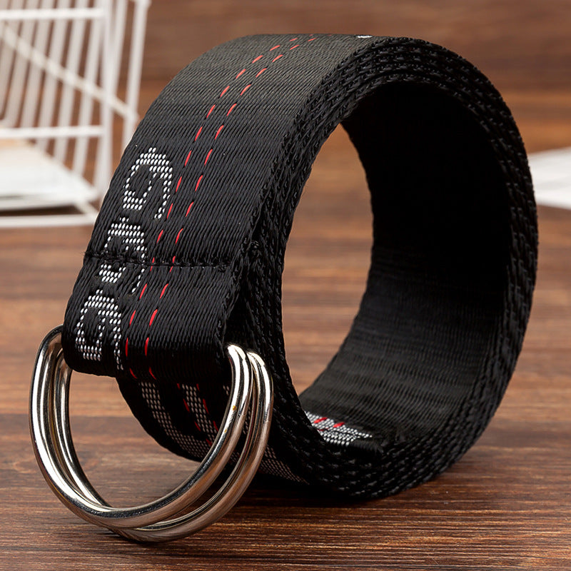 Double loop buckle canvas belt