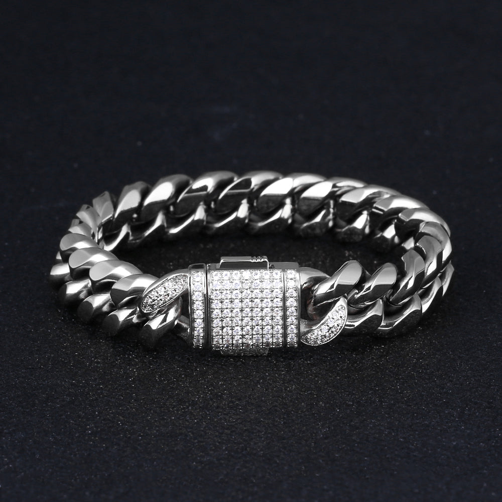 Titanium Steel Miami Spring Buckle Stainless Steel Cuban Bracelet