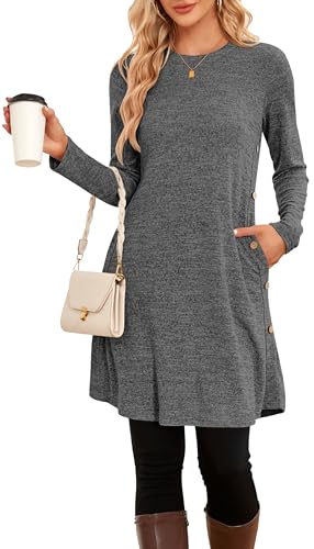 NARRAME Sweater Dresses for Women Winter Long Sleeve Causal Buttons Side Tunic Sweater Dress with Pockets