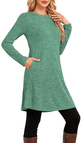 NARRAME Sweater Dresses for Women Winter Long Sleeve Causal Buttons Side Tunic Sweater Dress with Pockets