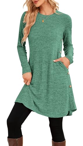 NARRAME Sweater Dresses for Women Winter Long Sleeve Causal Buttons Side Tunic Sweater Dress with Pockets