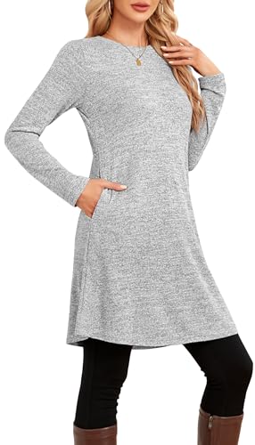 NARRAME Sweater Dresses for Women Winter Long Sleeve Causal Buttons Side Tunic Sweater Dress with Pockets