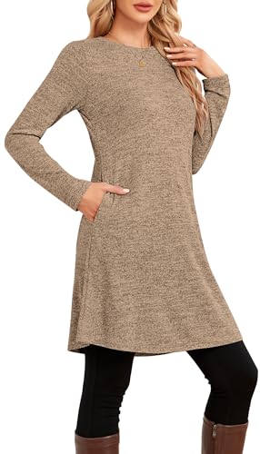 NARRAME Sweater Dresses for Women Winter Long Sleeve Causal Buttons Side Tunic Sweater Dress with Pockets