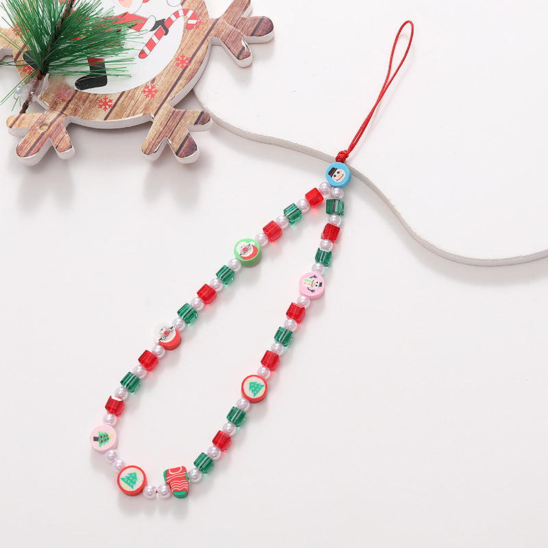 Various Christmas Mobile Phone Chains With Santa Claus Beads