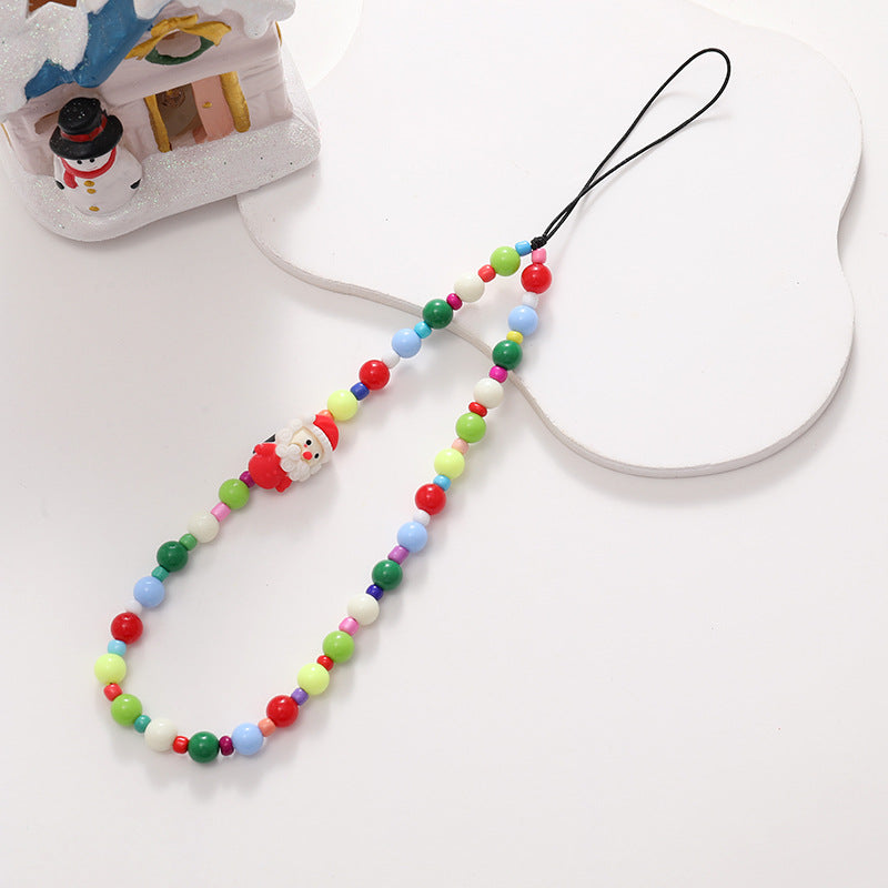 Various Christmas Mobile Phone Chains With Santa Claus Beads