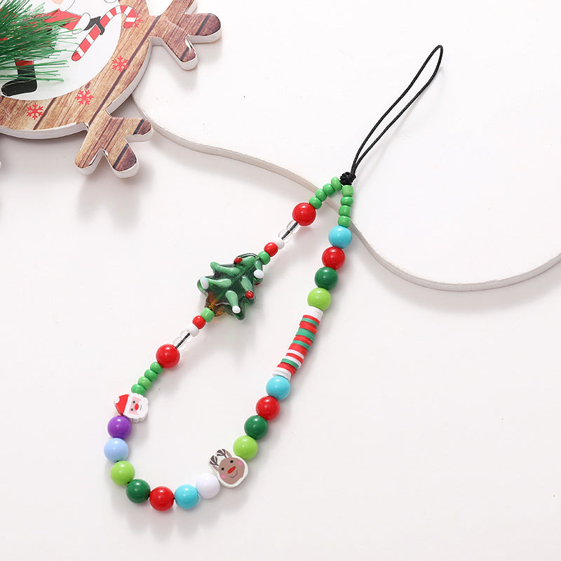 Various Christmas Mobile Phone Chains With Santa Claus Beads