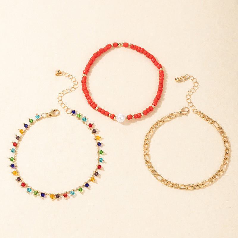 Docona Bohe Colorful Seed Beaded Foot Chains