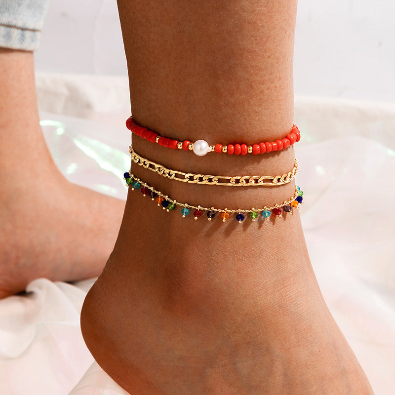 Docona Bohe Colorful Seed Beaded Foot Chains