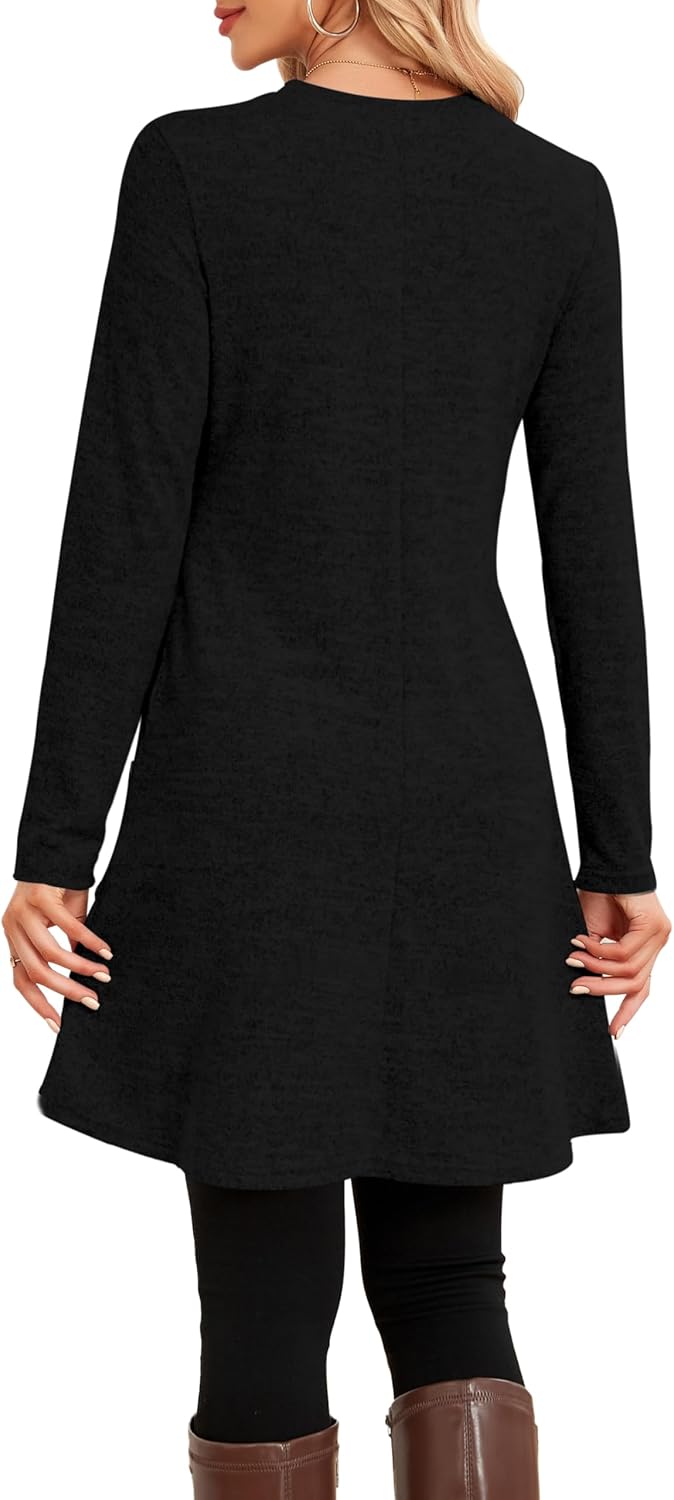 NARRAME Sweater Dresses for Women Winter Long Sleeve Causal Buttons Side Tunic Sweater Dress with Pockets