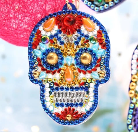 Set of 4 Sugar Skulls | Key Chains | Diamond Painting DIY