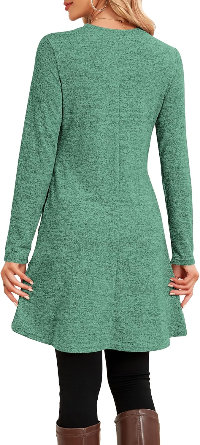 NARRAME Sweater Dresses for Women Winter Long Sleeve Causal Buttons Side Tunic Sweater Dress with Pockets