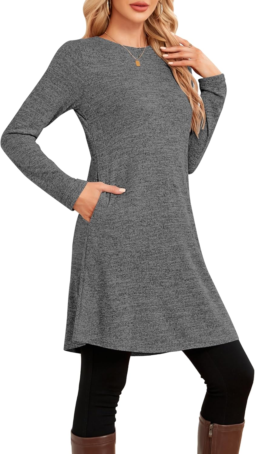 NARRAME Sweater Dresses for Women Winter Long Sleeve Causal Buttons Side Tunic Sweater Dress with Pockets