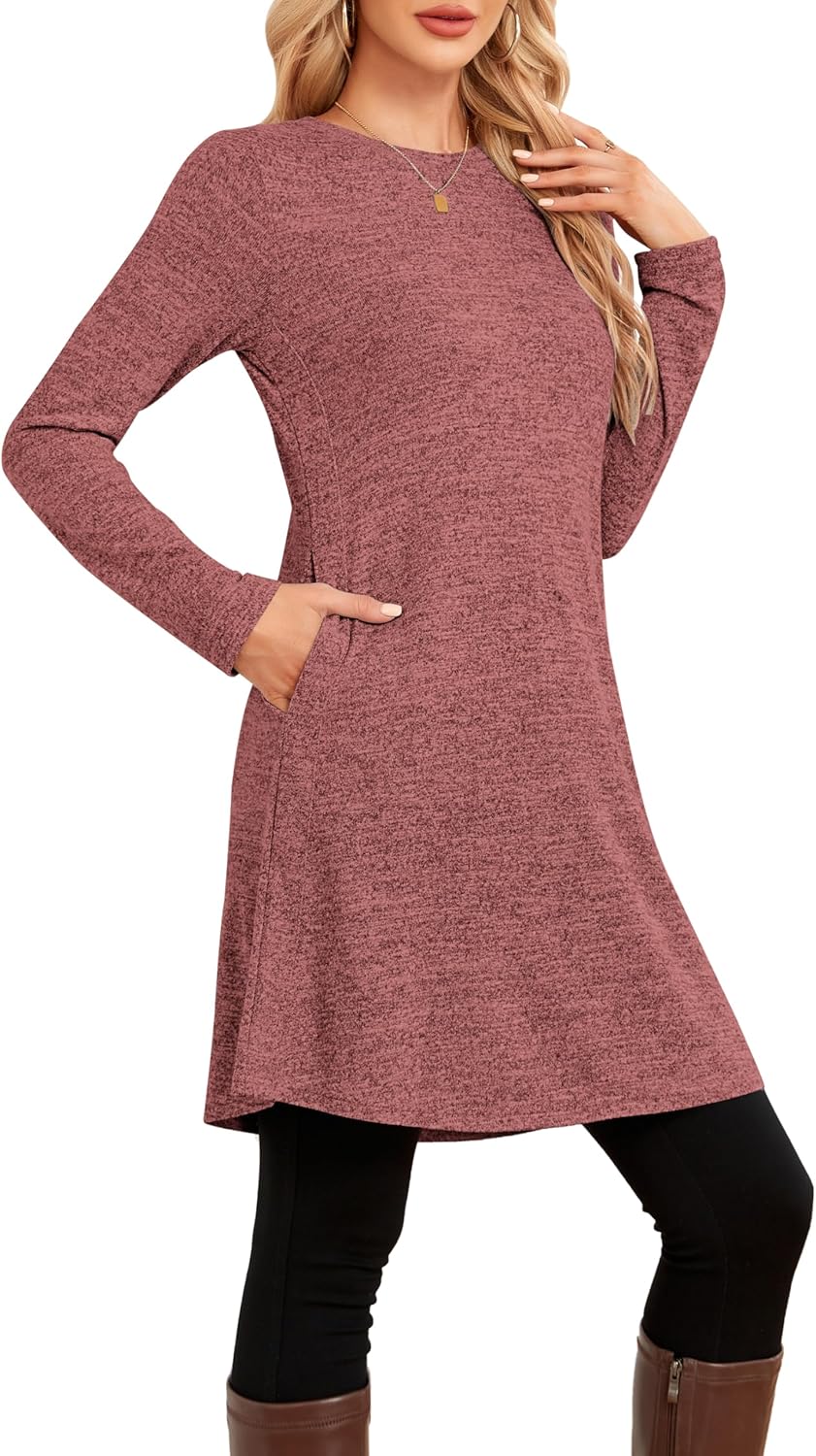 NARRAME Sweater Dresses for Women Winter Long Sleeve Causal Buttons Side Tunic Sweater Dress with Pockets