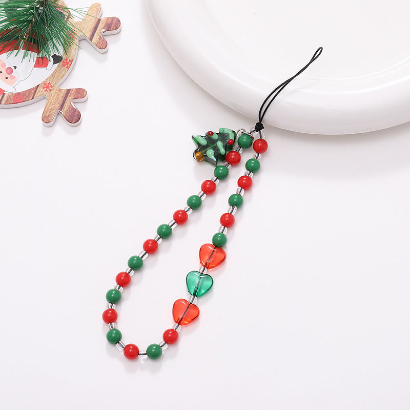 Various Christmas Mobile Phone Chains With Santa Claus Beads