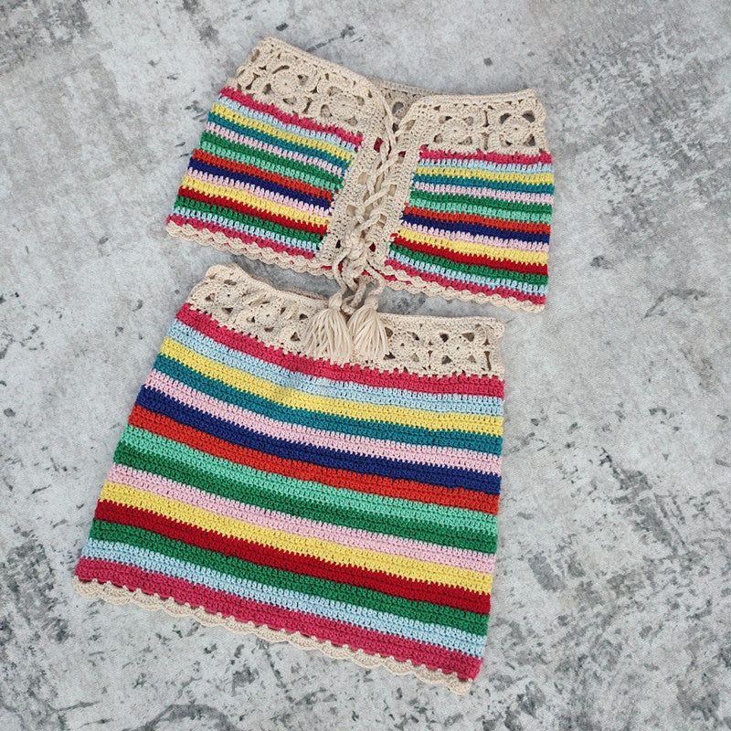 Handmade Crochet Bikini Beach Stripes Miniskirts Swim Dresses Suits