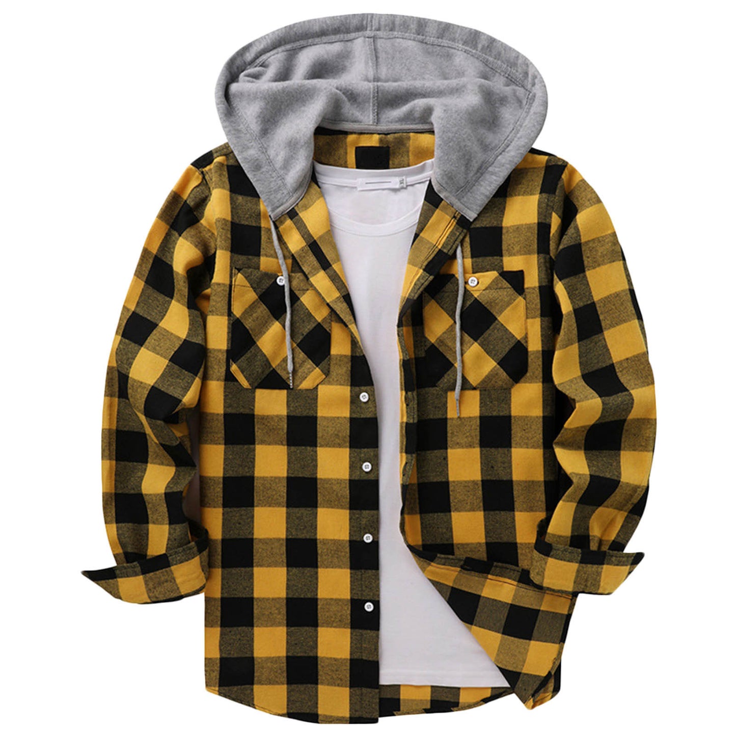 Hooded Plaid Shirt Men's Casual