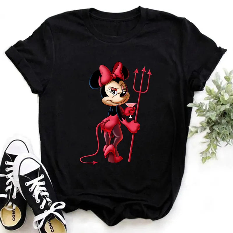 Women's Clothing Summer 2022 Mickey Minnie Mouse Disney Short Sleeve T-shirts for Girls Funny Fashion Streetwear Woman Shirt