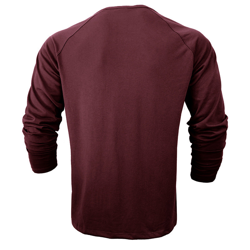 Men's Round Neck Henry Solid Color Long Sleeve T-shirt