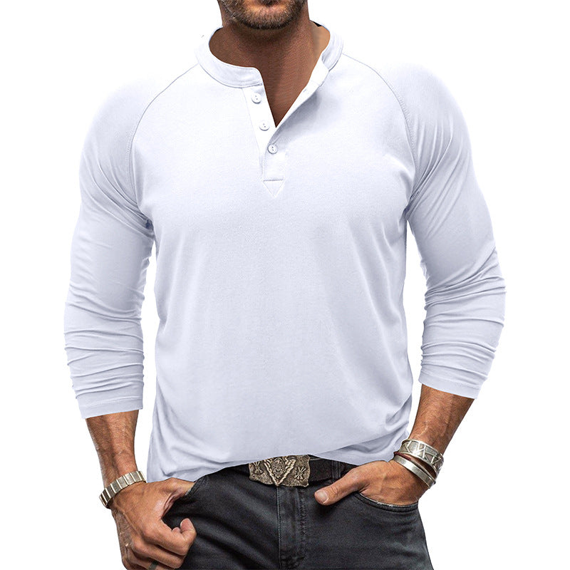 Men's Round Neck Henry Solid Color Long Sleeve T-shirt