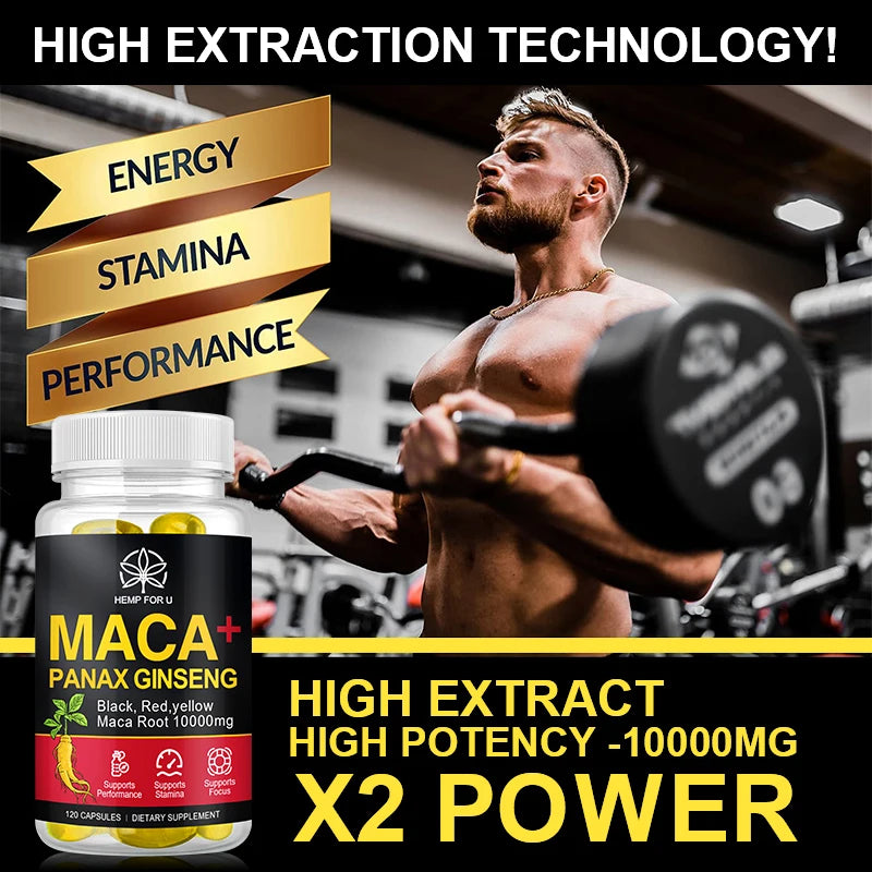 Maca for Men Plant Maca Panax Ginseng Capsules -Kidney & Brain Health Improve Focus Sport Performance Male energy Supplement