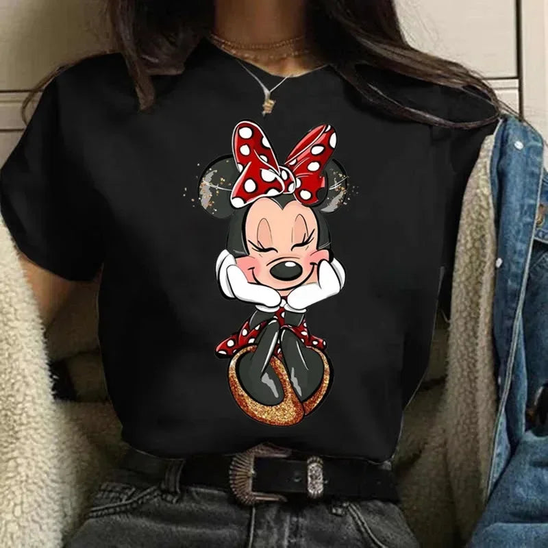 Summer Fashion T-shirt Women's Mickey Minnie Mouse Clothing Short Sleeves Casual Kawaii T Shirts Clothes Top Y2K Shirt