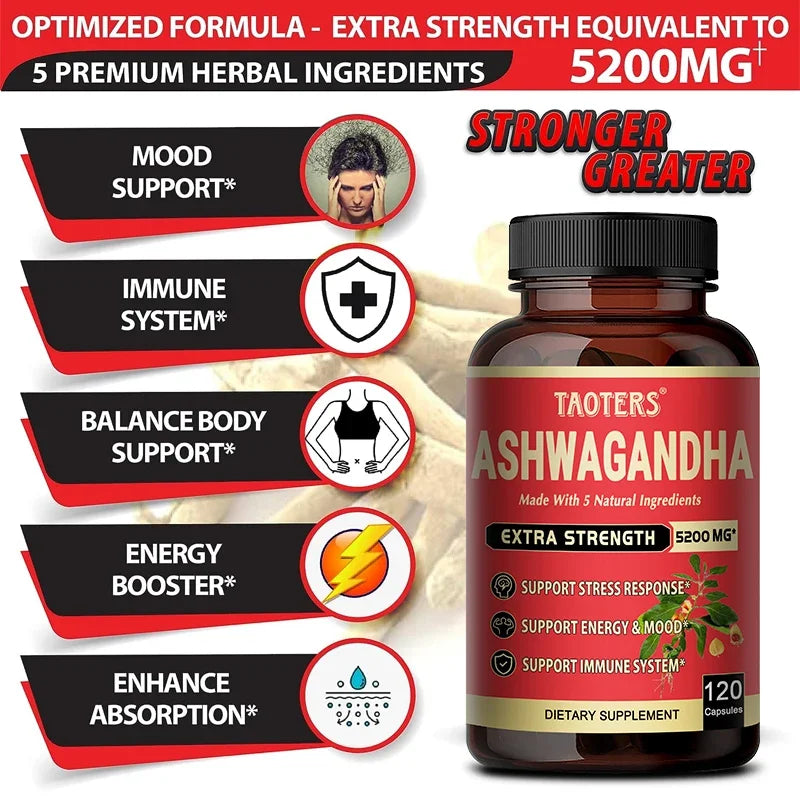 Vegan Ashwagandha Extract Capsules for Stress Relief Improved Sleep Brain Health Muscle Growth and Strength Boosts Immunity