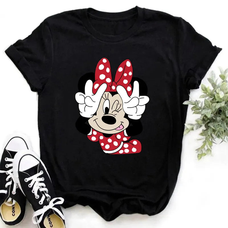 Women's Clothing Summer 2022 Mickey Minnie Mouse Disney Short Sleeve T-shirts for Girls Funny Fashion Streetwear Woman Shirt