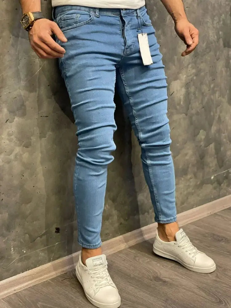 Men's Stretch Skinny Jeans - High Quality European American Denim Pants with Solid Washed Finish - Casual Pantalones Hombre Joggers