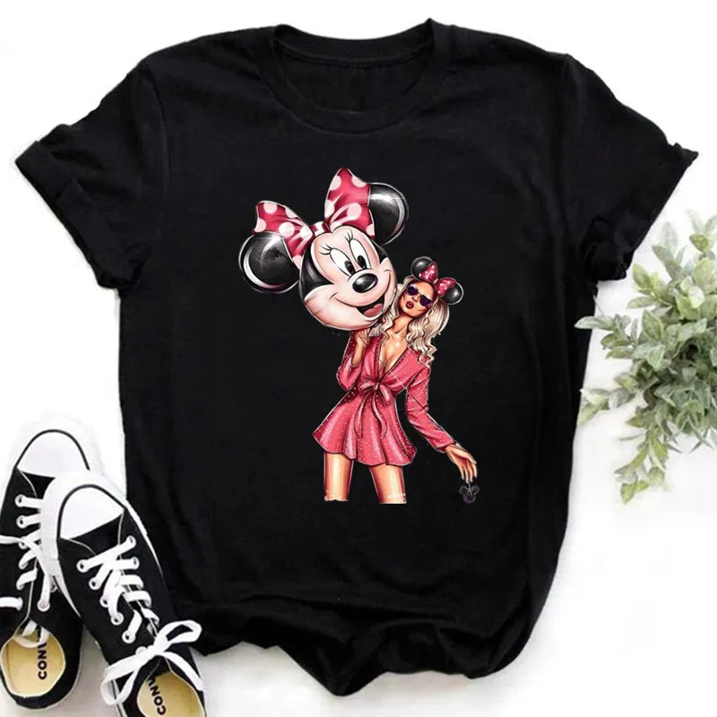 Women's Clothing Summer 2022 Mickey Minnie Mouse Disney Short Sleeve T-shirts for Girls Funny Fashion Streetwear Woman Shirt