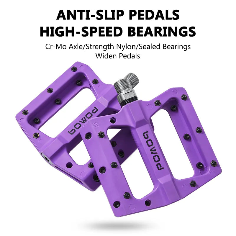 BOWOD High Strength Nylon Sealed Bearings Lightweight 9/16" Non-slip Pedal MTB Flat Bicycle Pedal BMX Cycling Bike Accessories