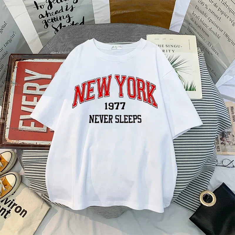 Women's Printed Harajuku Tee - Short Sleeve Streetwear T-Shirt NEW YORK