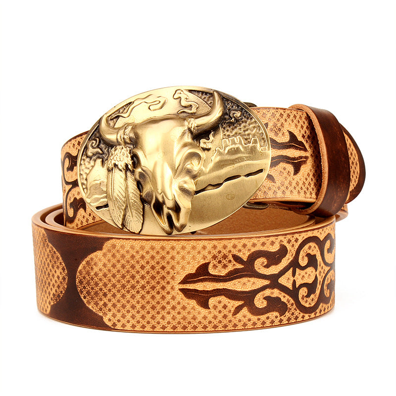 Men's Ethnic Leather Belt Head Layer Cowhide